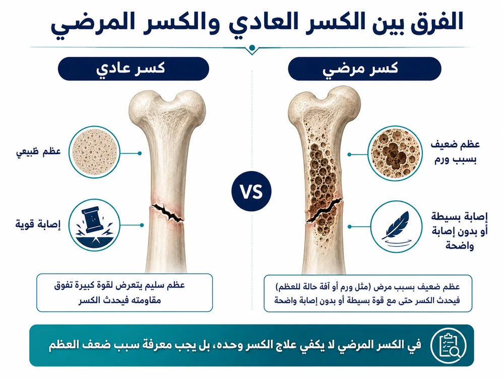 أسباب الكسور المرضية مثل النقائل والكيس العظمي والأورام الحميدة العدوانية