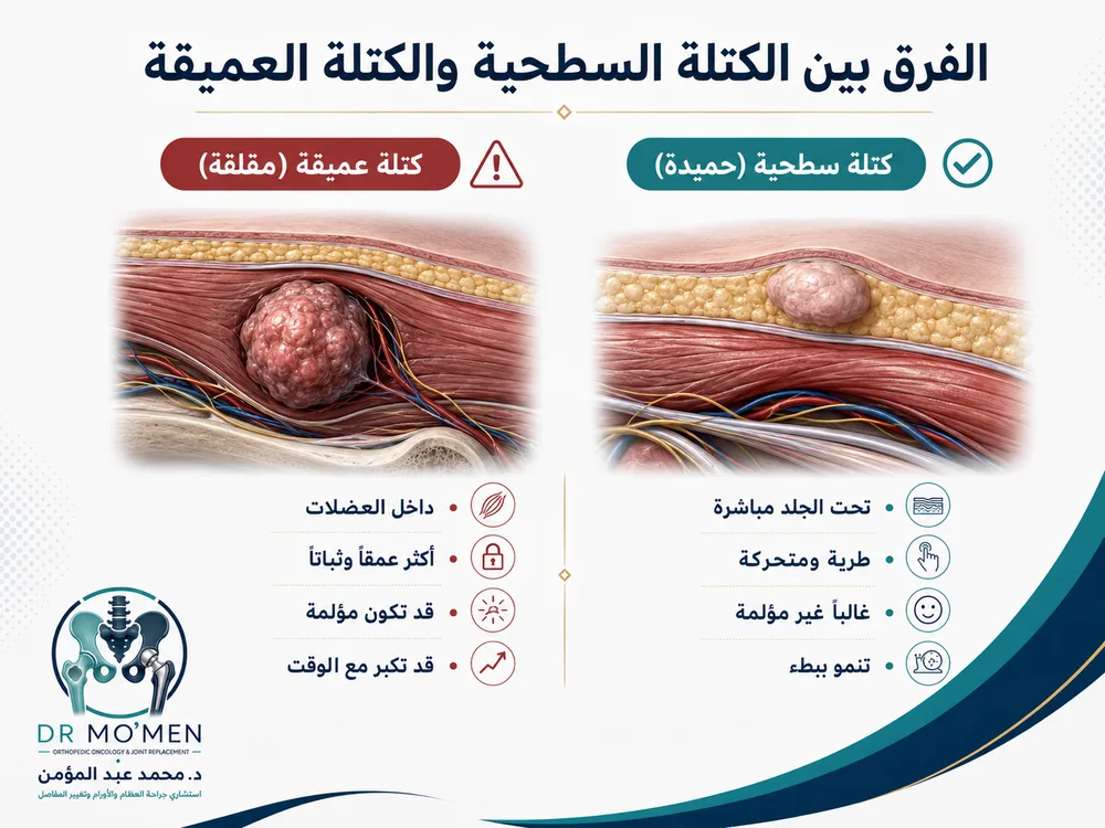 علامات خطورة الكتل العميقة مثل الحجم الكبير أو النمو السريع أو الرجوع بعد الاستئصال